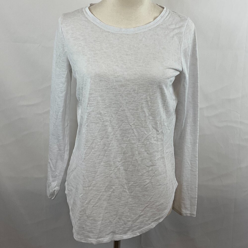 Athleta Breezy Top S White Long Sleeve Semi-Open Back Semi-Sheer